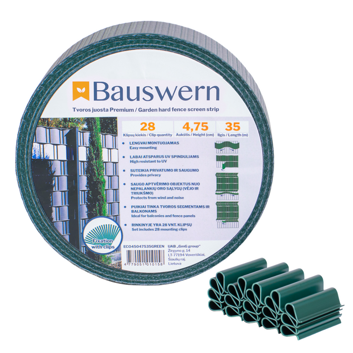 Bauswern ECO Sichtschutzstreifen 35 x 0,0475 m (450 g/m²) + 28 clips, RAL6005 (Grün)