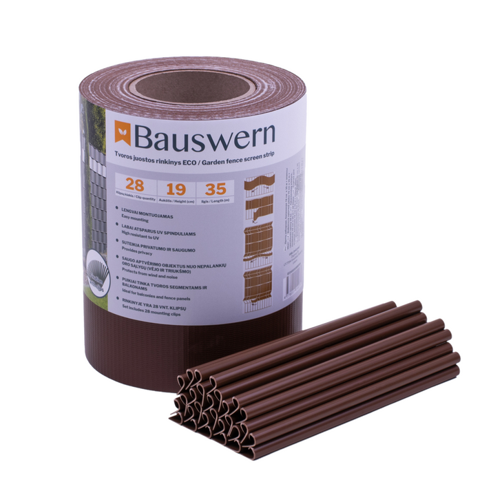 Bauswern ECO Sichtschutzstreifen 35 x 0,19 m (450 g/m²) + 28 clips, RAL8017 (Braun)