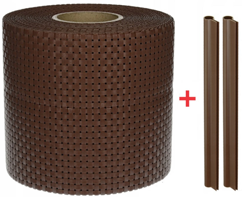 Bauswern Rattan Sichtschutzstreifen 2,55 x 0,19 m, (830 g/m²) + 2 clips, RAL8011 (Braun)